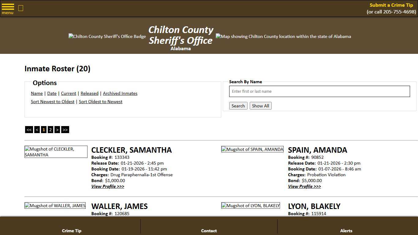 Inmate Roster - Released Inmates Booking Date Descending - Chilton County Sheriff's Office